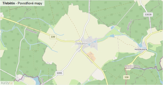 Třebětín - záplavové mapy stoleté vody