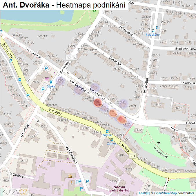 Mapa Ant. Dvořáka - Firmy v ulici.