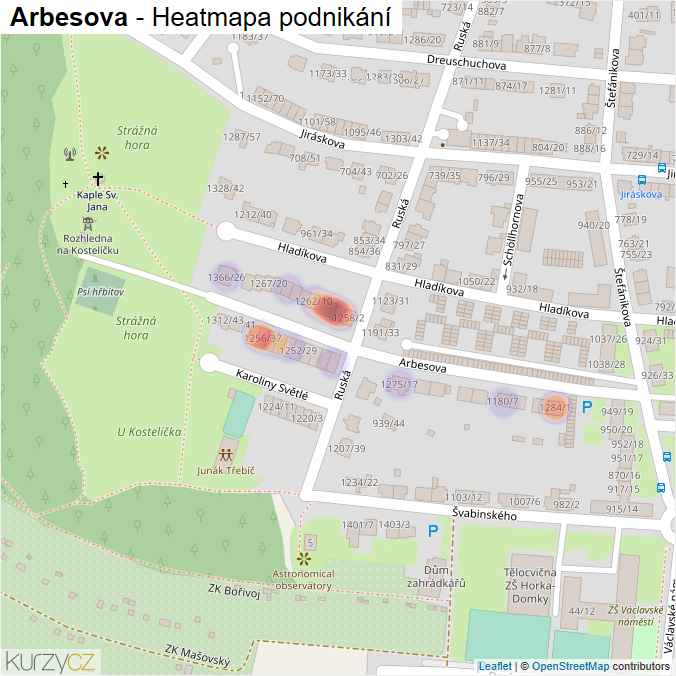 Mapa Arbesova - Firmy v ulici.