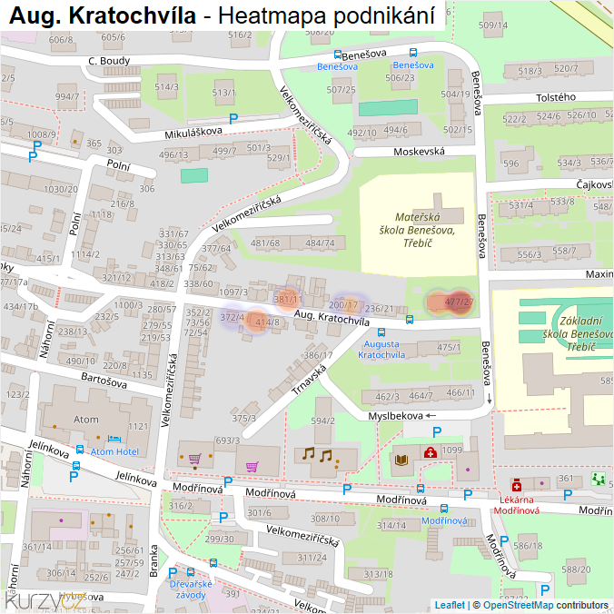 Mapa Aug. Kratochvíla - Firmy v ulici.