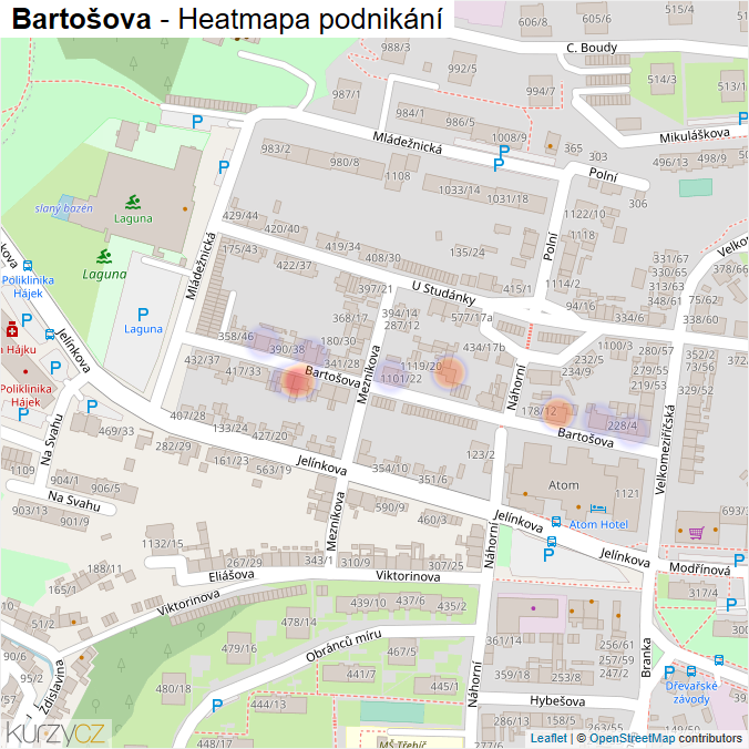 Mapa Bartošova - Firmy v ulici.