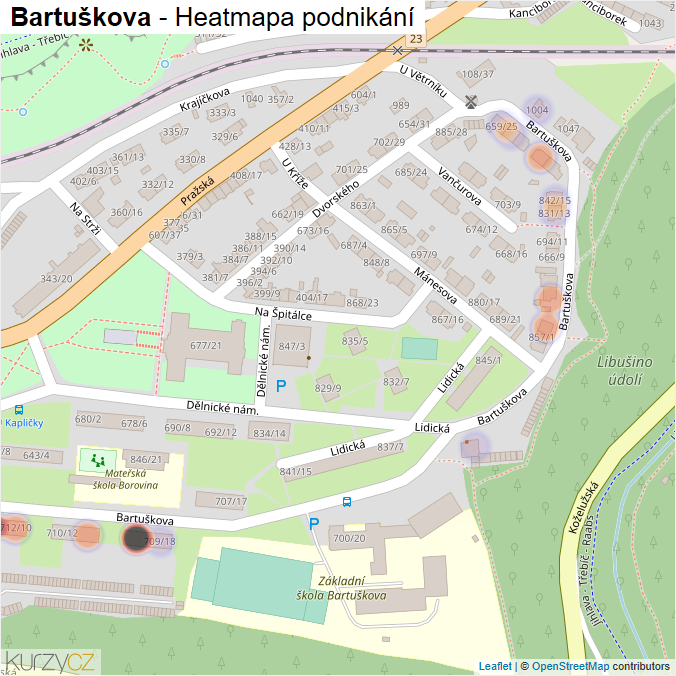 Mapa Bartuškova - Firmy v ulici.