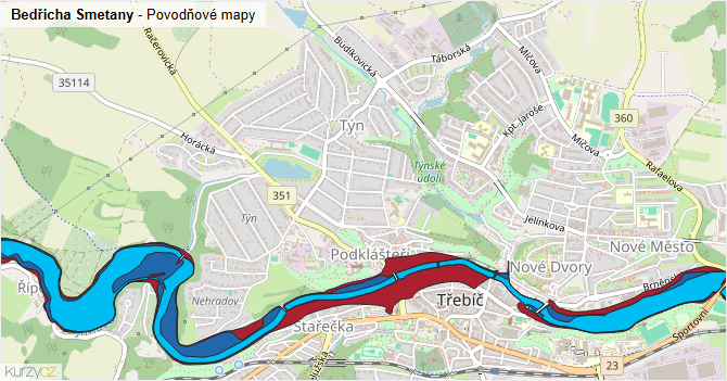 Bedřicha Smetany - záplavové mapy stoleté vody