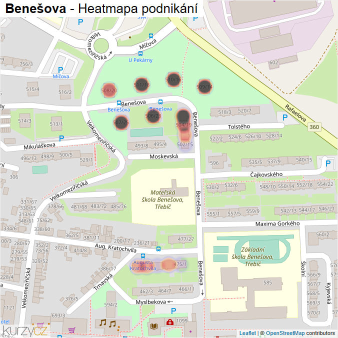 Mapa Benešova - Firmy v ulici.