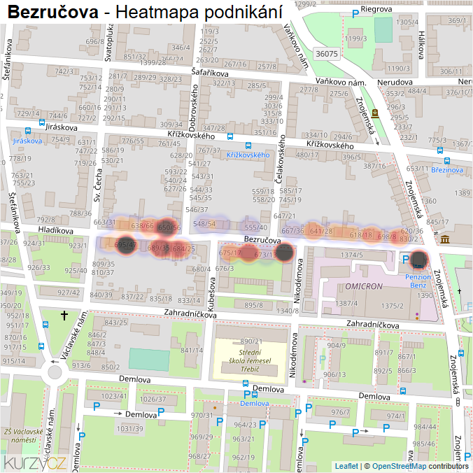 Mapa Bezručova - Firmy v ulici.