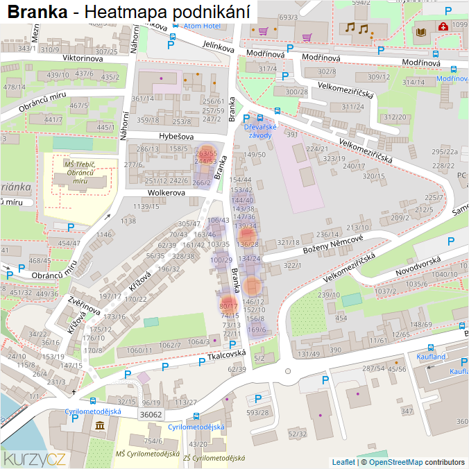 Mapa Branka - Firmy v ulici.