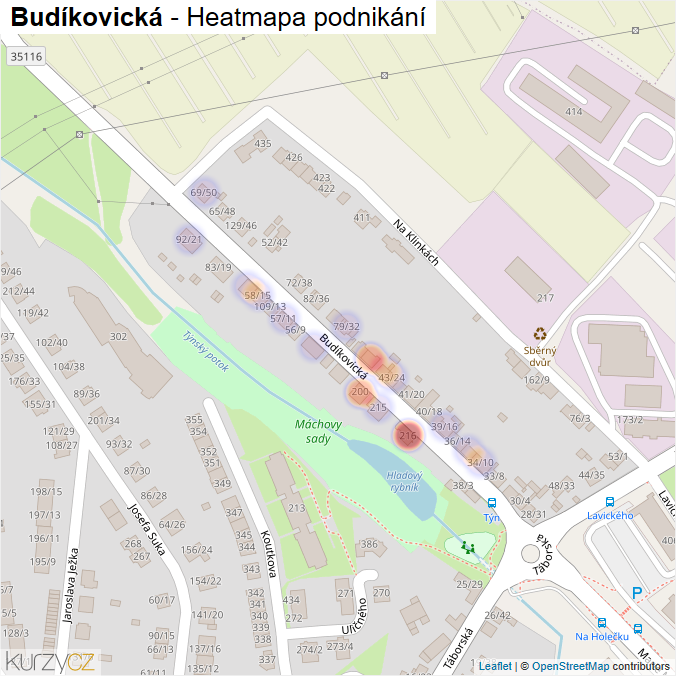 Mapa Budíkovická - Firmy v ulici.