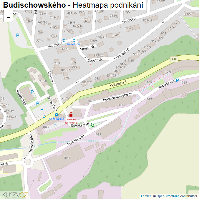 Mapa Budischowského - Firmy v ulici.