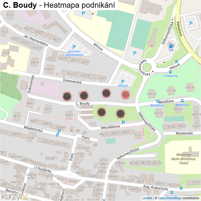 Mapa C. Boudy - Firmy v ulici.