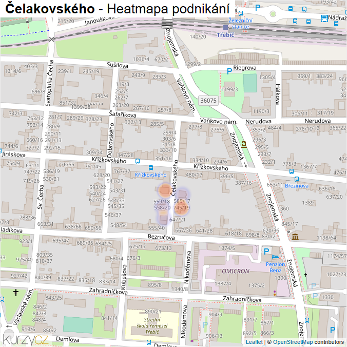 Mapa Čelakovského - Firmy v ulici.