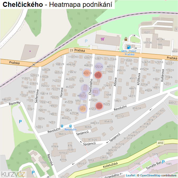 Mapa Chelčického - Firmy v ulici.