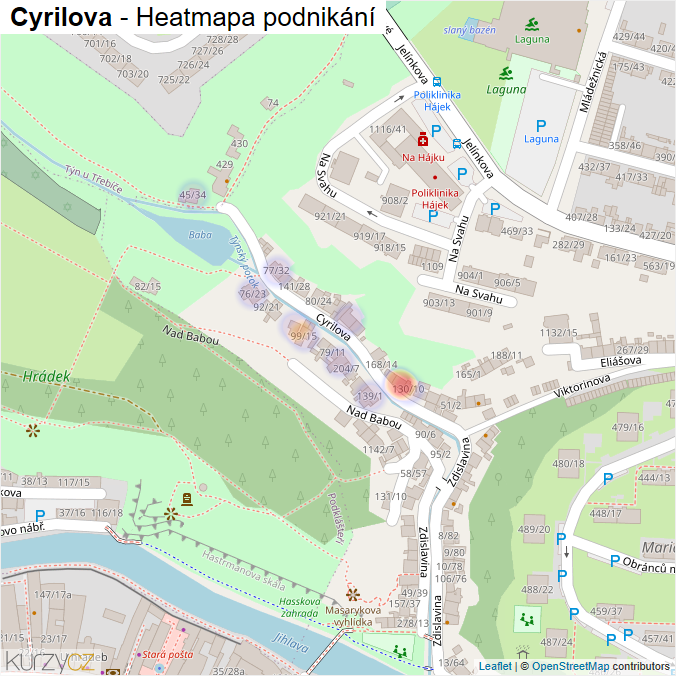 Mapa Cyrilova - Firmy v ulici.