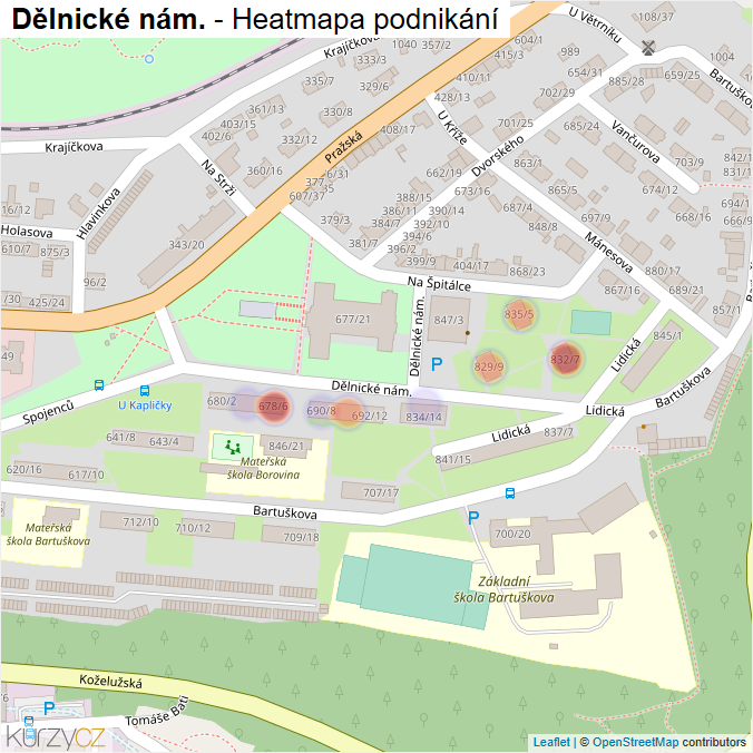 Mapa Dělnické nám. - Firmy v ulici.
