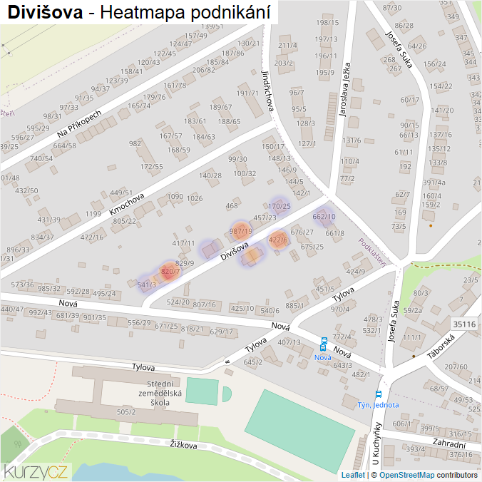 Mapa Divišova - Firmy v ulici.
