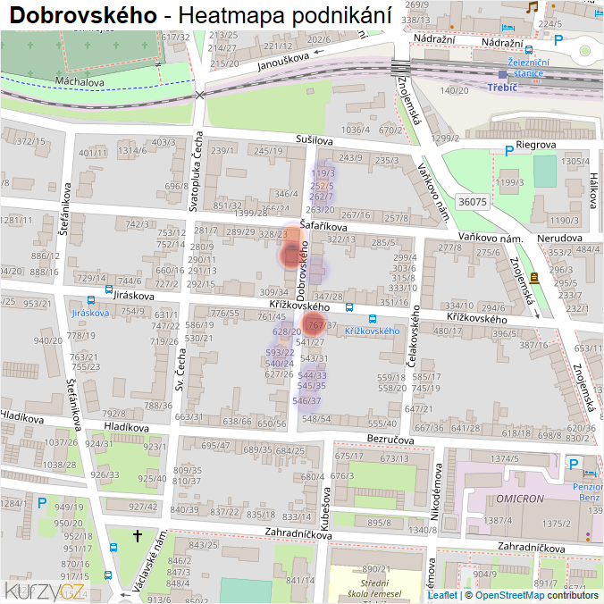 Mapa Dobrovského - Firmy v ulici.