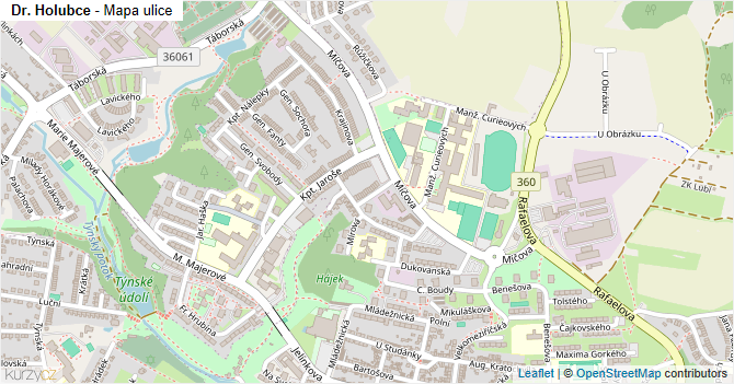 Dr. Holubce - mapa ulice