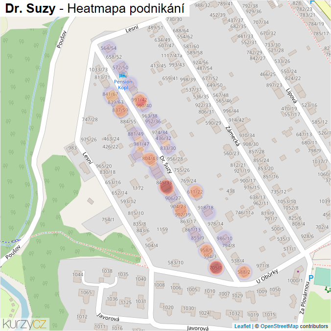 Mapa Dr. Suzy - Firmy v ulici.