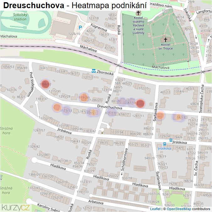 Mapa Dreuschuchova - Firmy v ulici.