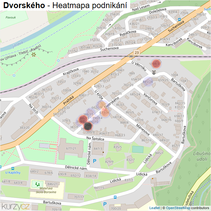 Mapa Dvorského - Firmy v ulici.