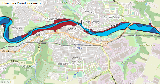 Eliščina - záplavové mapy stoleté vody