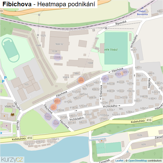 Mapa Fibichova - Firmy v ulici.