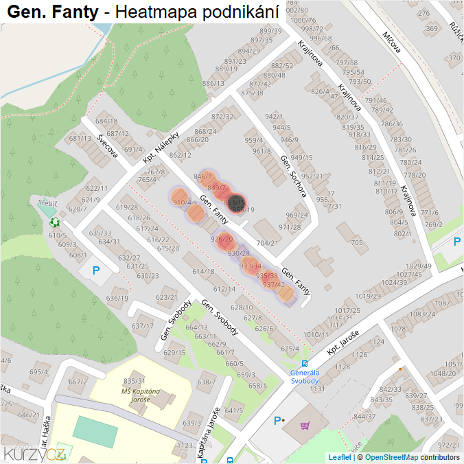 Mapa Gen. Fanty - Firmy v ulici.