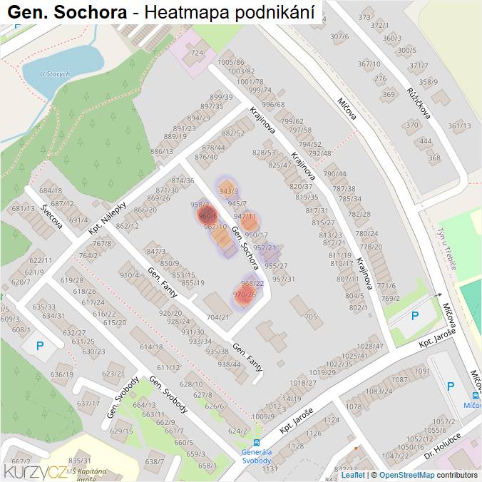 Mapa Gen. Sochora - Firmy v ulici.