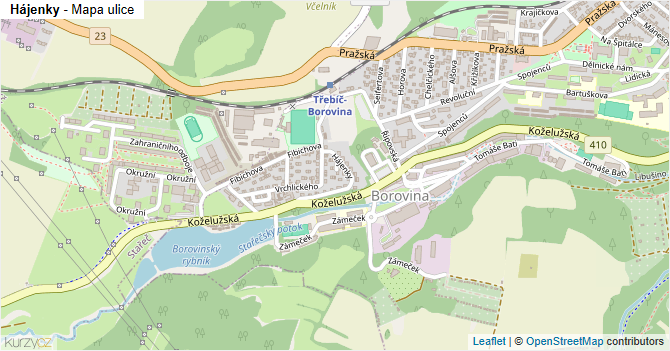 Hájenky - mapa ulice