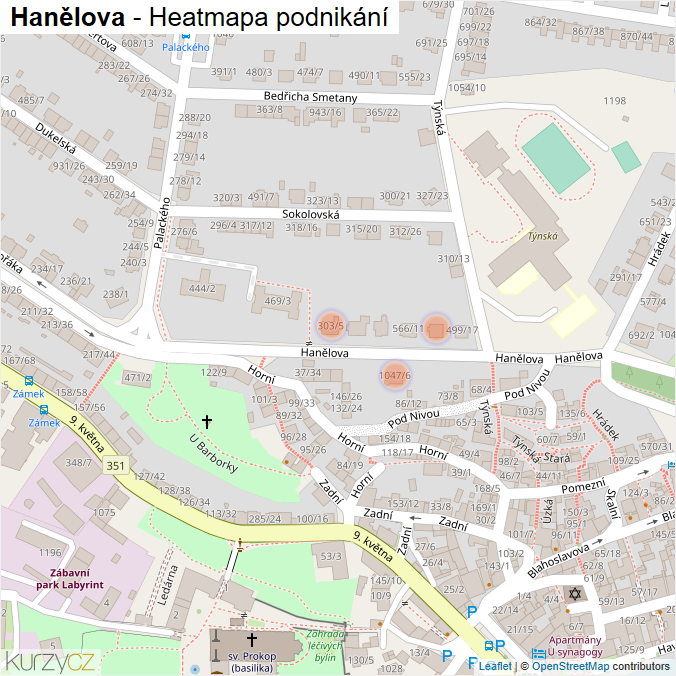 Mapa Hanělova - Firmy v ulici.