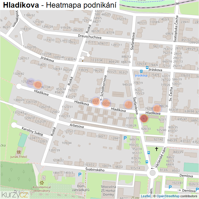 Mapa Hladíkova - Firmy v ulici.