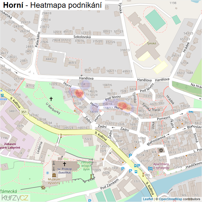 Mapa Horní - Firmy v ulici.