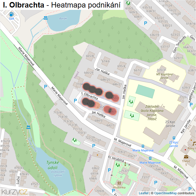 Mapa I. Olbrachta - Firmy v ulici.