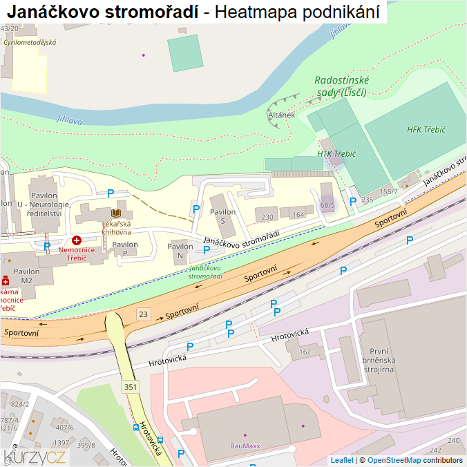 Mapa Janáčkovo stromořadí - Firmy v ulici.