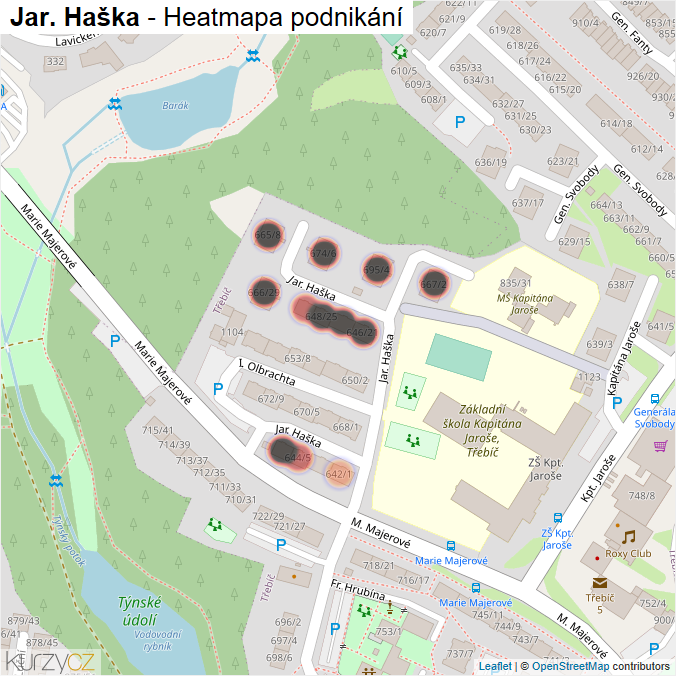 Mapa Jar. Haška - Firmy v ulici.