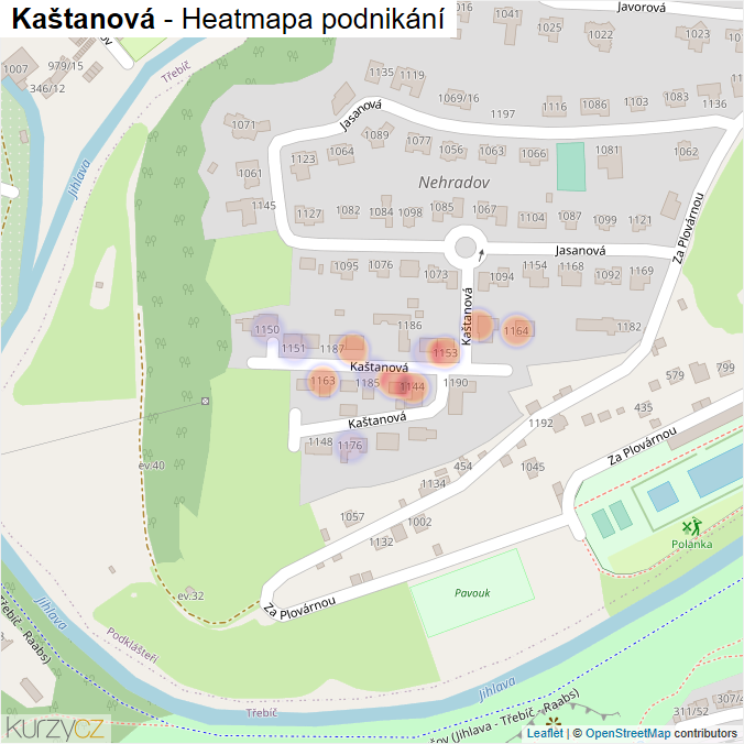 Mapa Kaštanová - Firmy v ulici.
