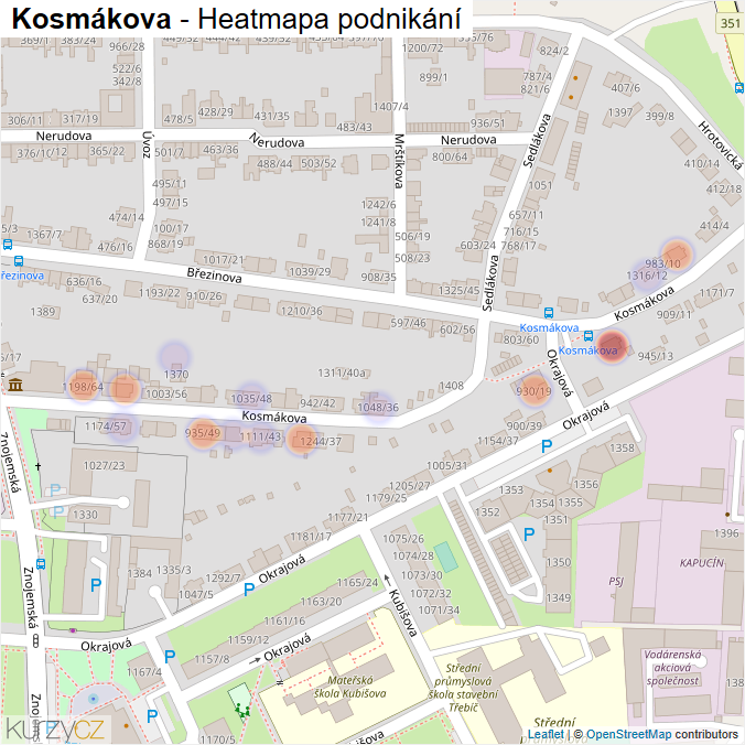 Mapa Kosmákova - Firmy v ulici.