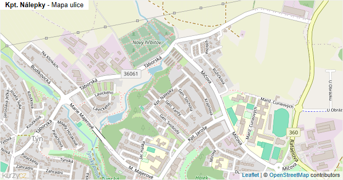 Kpt. Nálepky - mapa ulice