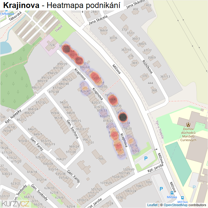 Mapa Krajinova - Firmy v ulici.