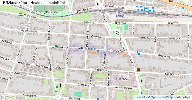 Křížkovského - mapa podnikání