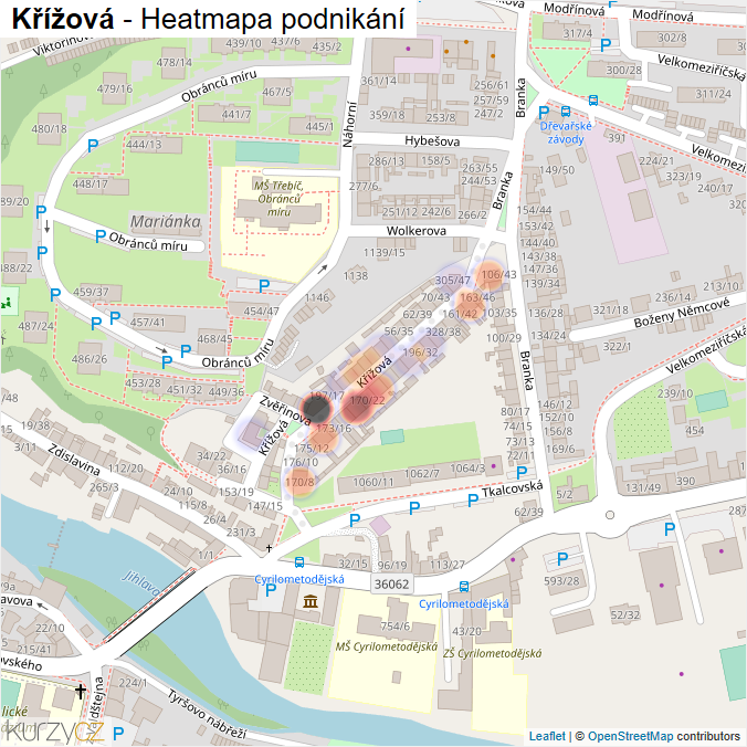 Mapa Křížová - Firmy v ulici.
