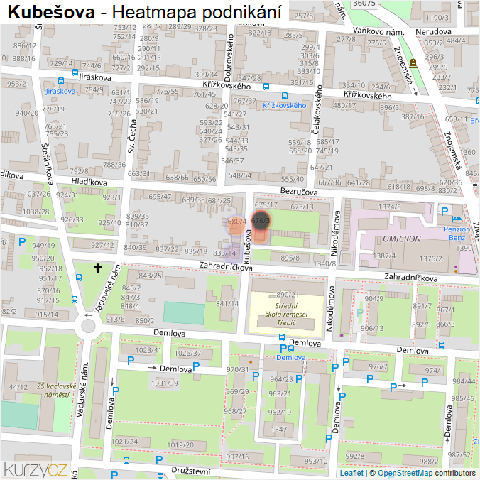 Mapa Kubešova - Firmy v ulici.