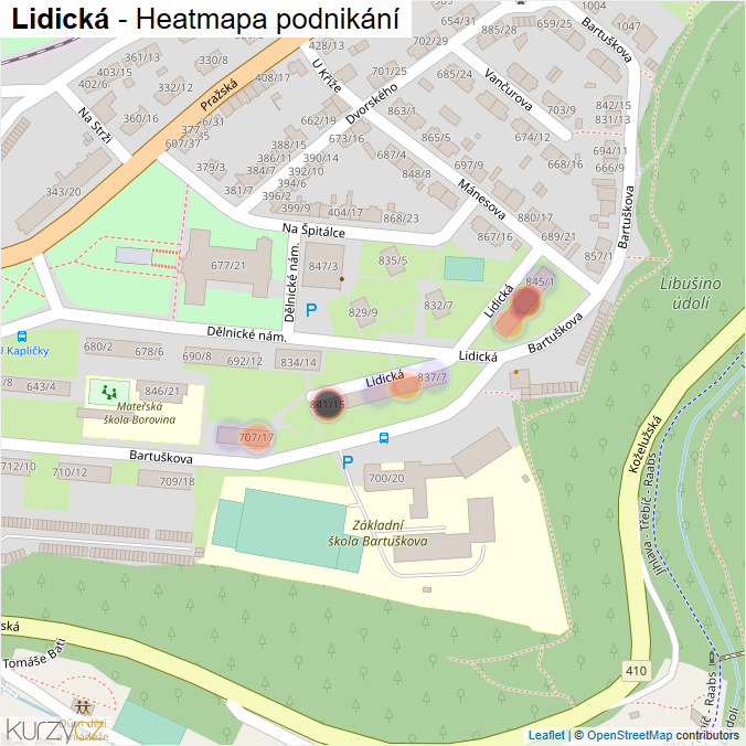Mapa Lidická - Firmy v ulici.