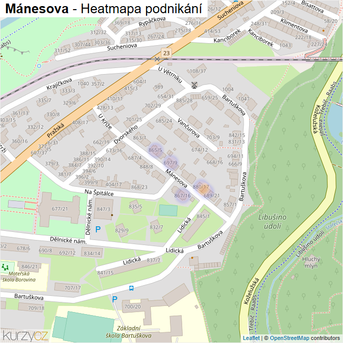Mapa Mánesova - Firmy v ulici.