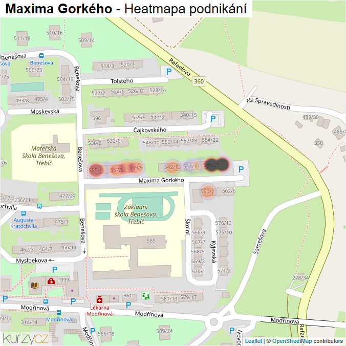 Mapa Maxima Gorkého - Firmy v ulici.