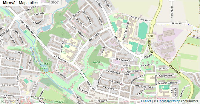 Mírová - mapa ulice