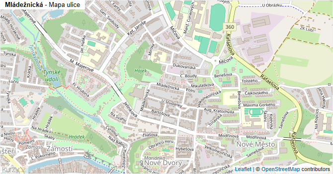 Mládežnická - mapa ulice