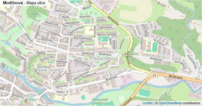 Modřínová - mapa ulice