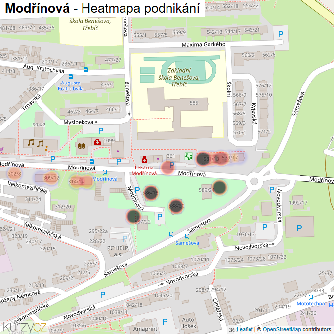 Mapa Modřínová - Firmy v ulici.