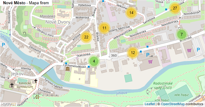 Nové Město - mapa firem