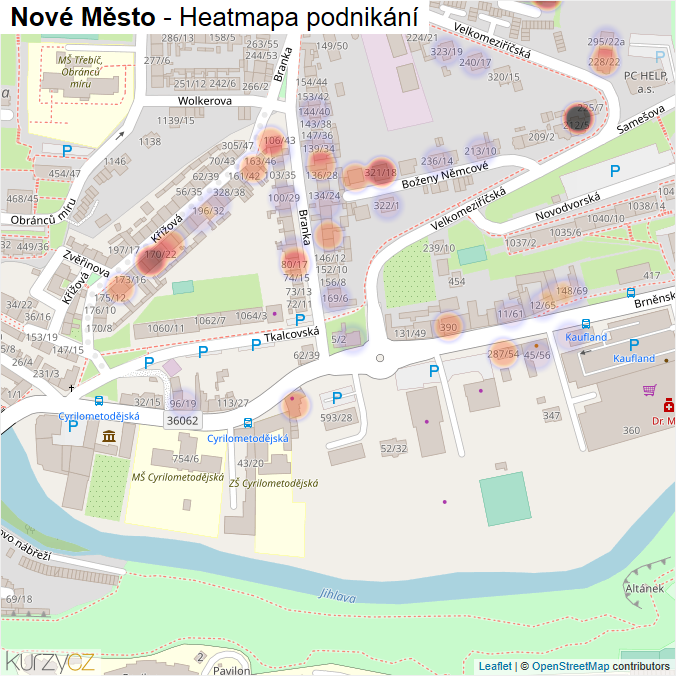 Mapa Nové Město - Firmy v části obce.